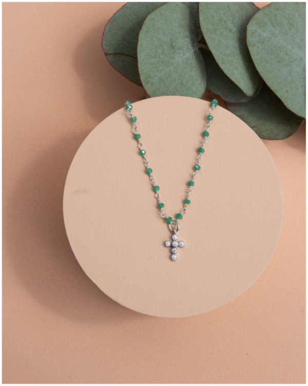 Collier croix sur chaine rosaire en Onyx vert et Argent | Saint Laurent Gemmes... & Vous : Bijoux Haute Fantaisie Créations Originales & Artisanales DIY | Plaqué Or Argent Pierres Fines | Bijoux Personnalisés Femme, Ado, Enfant | Bijoux Religieux | Bijoux chrétiens modernes | Bijoux Gravés | Bijoux religieux Toulouse |Toulouse France | Vente en Ligne.