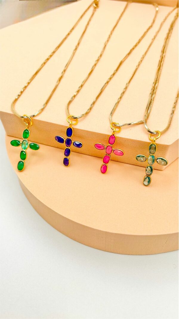 Collier religieux croix et gemmes | Resucito Gemmes… & Vous : Bijoux Haute Fantaisie Créations Originales & Artisanales DIY | Plaqué Or Argent Pierres Fines | Bijoux Personnalisés Femme, Ado, Enfant | Bijoux Religieux | Bijoux Gravés | Bijoux chrétiens modernes | Toulouse France | Vente en Ligne.