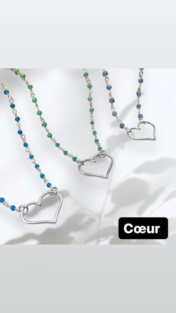 Collier cœur argent sur chaine perlée | Pangkor – Image 3