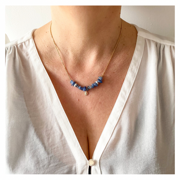 Collier catho en plaqué or médaille miraculeuse et gemmes (nacre et kyanite) | Fatima – Image 5