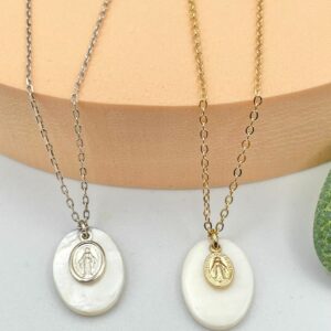 Collier médaille Nacre & Argent ou Plaqué Or | Médaille miraculeuse