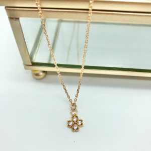 Collier Trèfle en strass & Plaqué Or | Galli