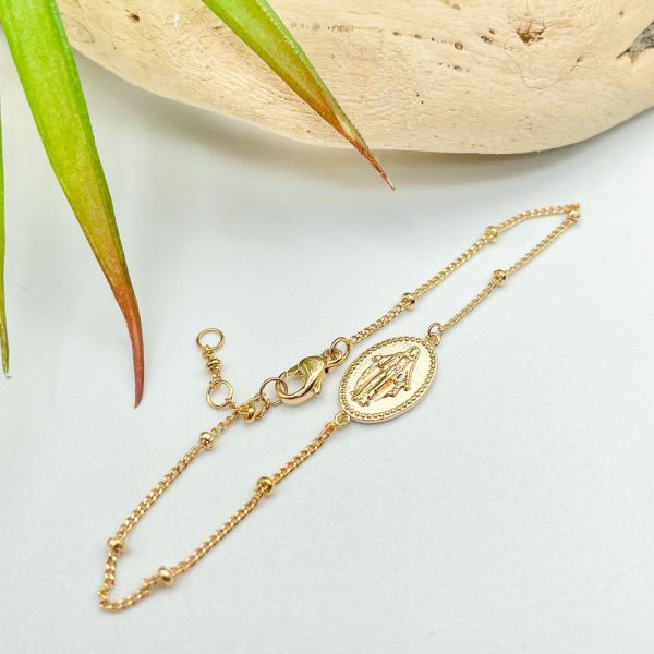 Bracelet à l'effigie de la Vierge Marie sur chaine perlée |  Marie