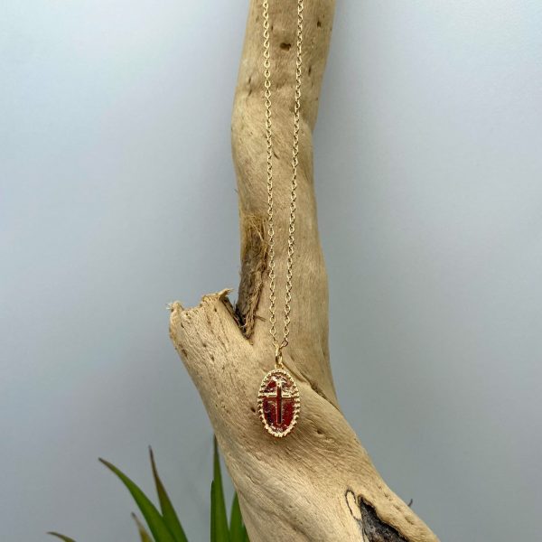 Collier médaille ovale et Croix Plaqué Or | Santa Croce – Image 6