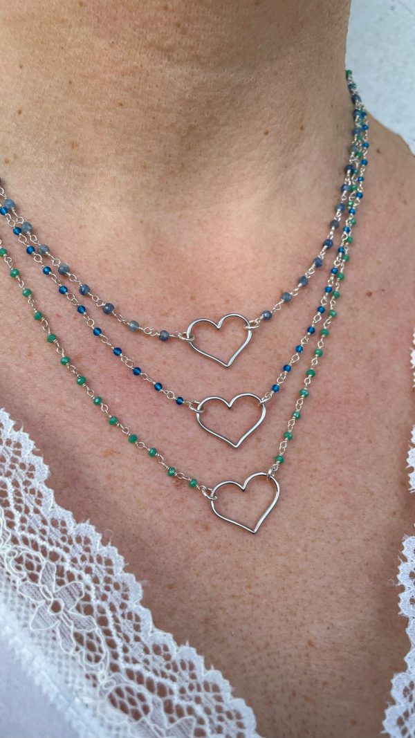 Collier cœur argent sur chaine perlée | Pangkor