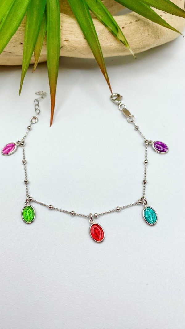 Bracelet argent et médailles miraculeuses colorées | Vierge Marie – Image 3