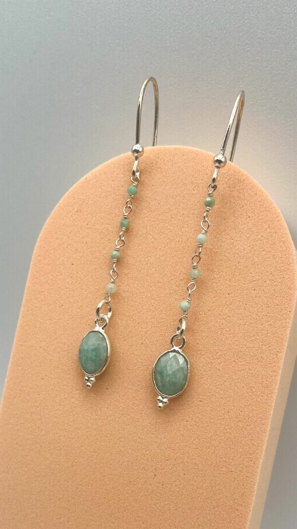 Boucles d’oreilles pendantes en argent avec perles d’amazonite,