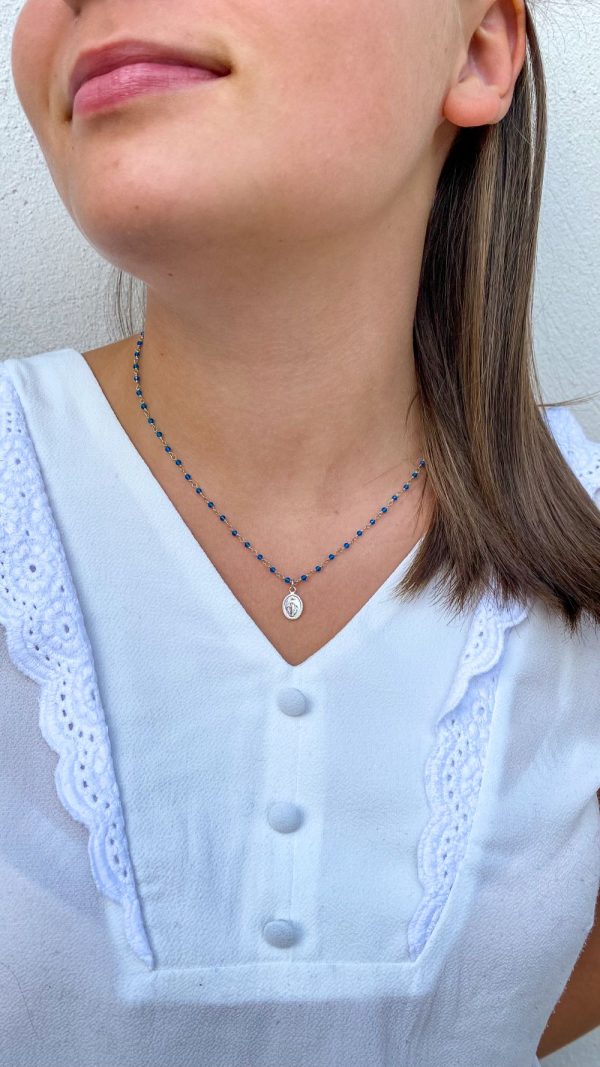 Collier chaine rosaire argent et gemmes avec une médaille miraculeuse en Argent | Notre Dame du Bon Secours – Image 9
