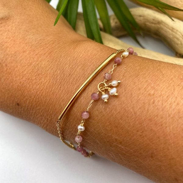 Bracelet pierres naturelles et perles d'eau douce en Plaqué Or | Psira – Image 3