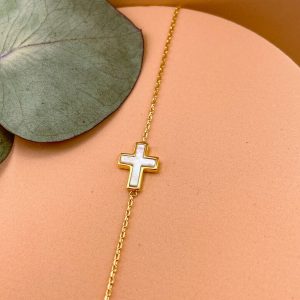 Bracelet Croix nacre blanche et plaqué or | Tous saints