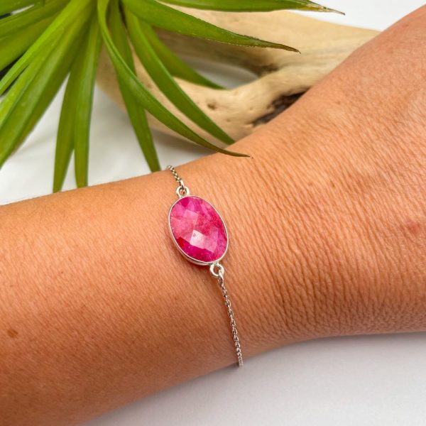 Bracelet argent et calcédoine rouge sertie  | Canaries