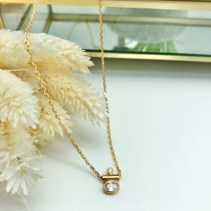 Collier oxyde de zirconium en plaqué or | Oléron