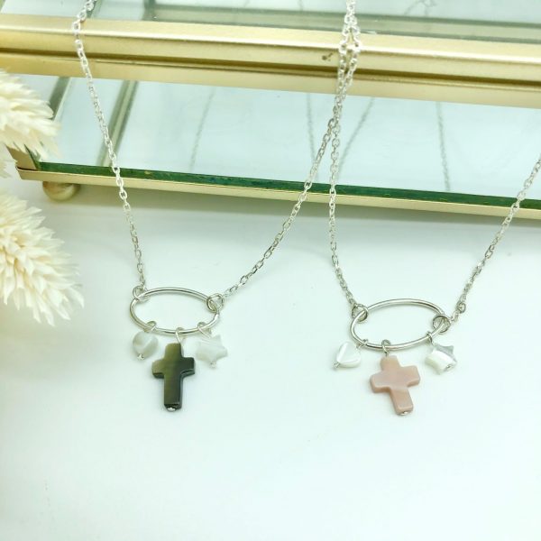 Collier religieux et breloques cathos en nacre et Argent | Sainte Famille