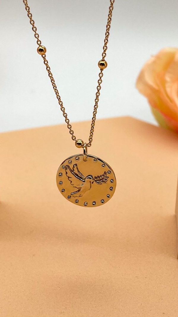 Collier Plaqué Or chaîne bille et médaille Colombe | Colombe de la Paix