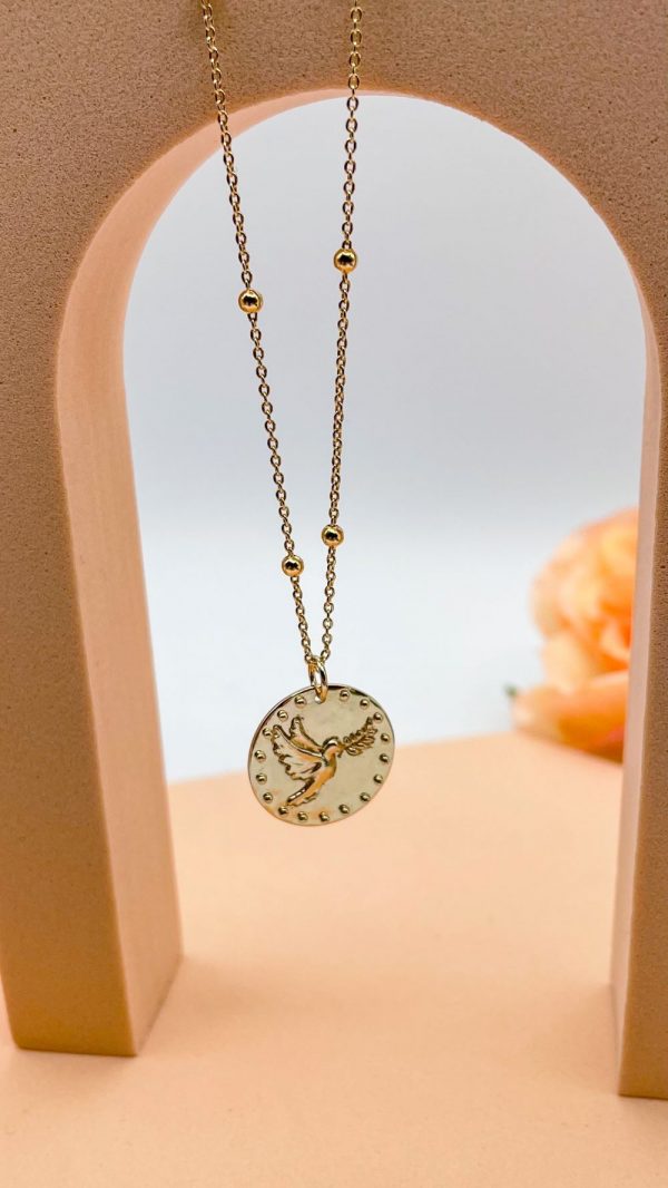 Collier Plaqué Or chaîne bille et médaille Colombe | Colombe de la Paix – Image 2
