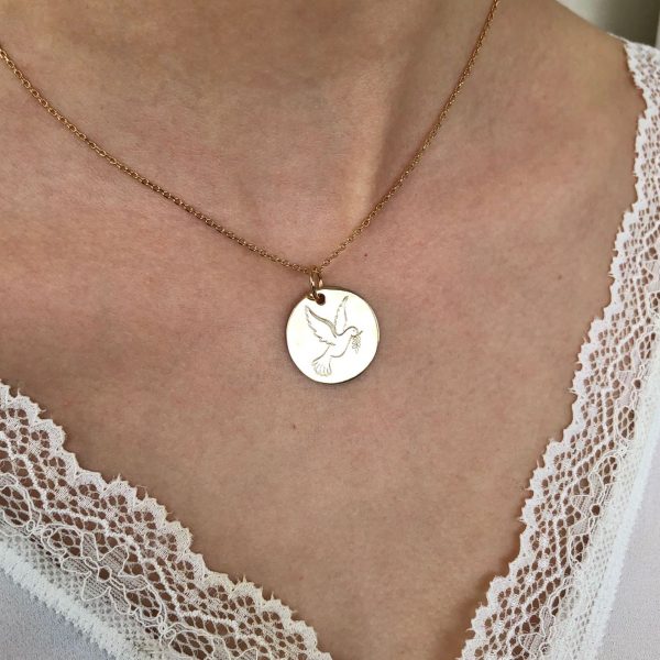 Collier Médaille Plaqué Or ou Argent Colombe | Colombe de la Paix – Image 2