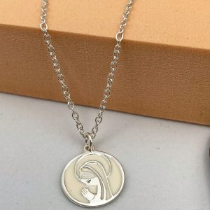 Collier communion médaille de la Vierge Marie | Vierge auréolée