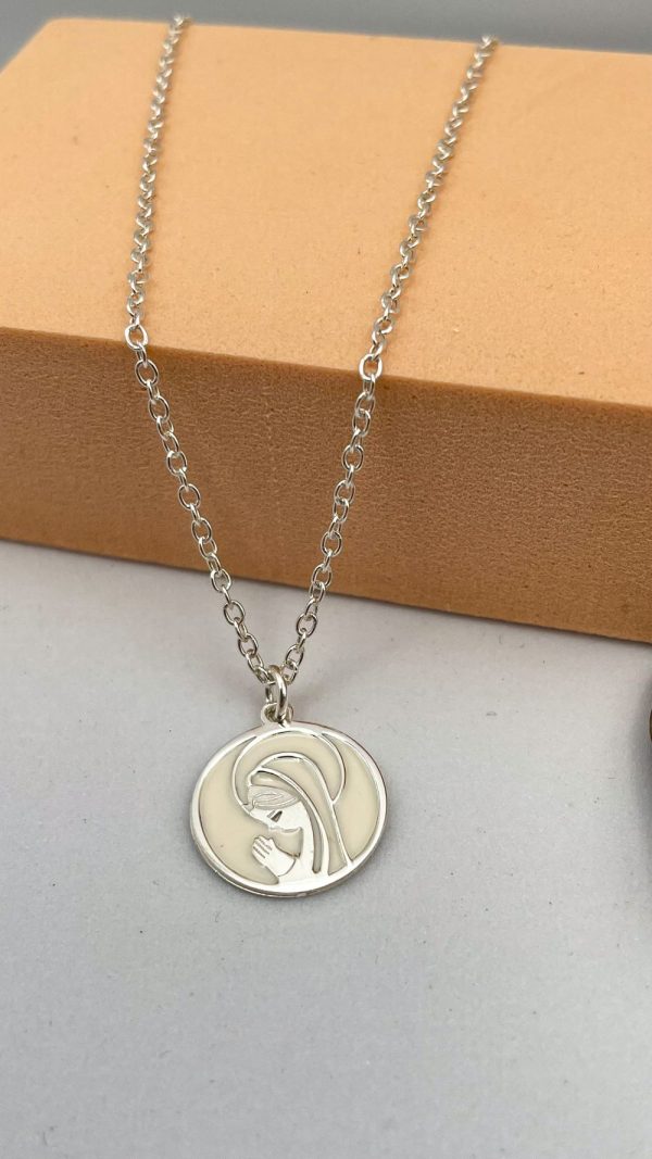 Collier communion médaille de la Vierge Marie | Vierge auréolée