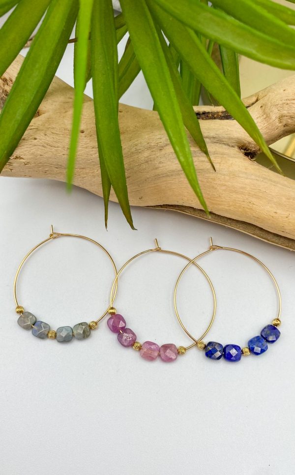 Boucles d'oreilles créoles en Pierres Naturelles et Plaqué or | Bali