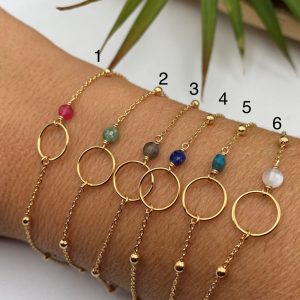Bracelet chaine perlée plaqué or et pierres naturelles | Crète