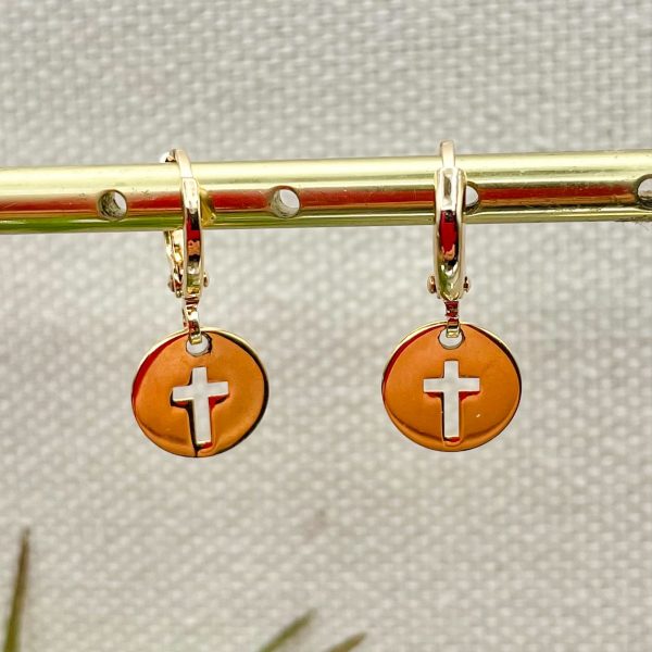 Boucles d’Oreilles créoles Croix en Plaqué Or | Dévotion