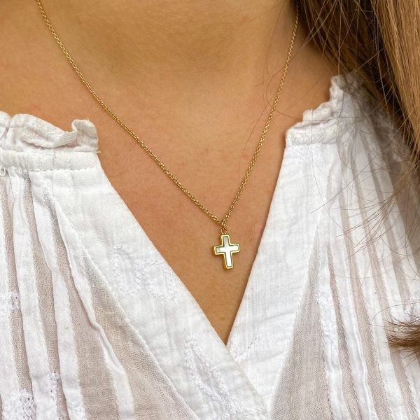 Collier Croix nacre blanche et plaqué or | Tous saints – Image 3