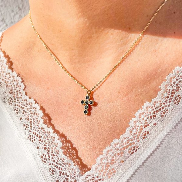 Collier croix zirconium noire et plaqué or | Croix – Image 3