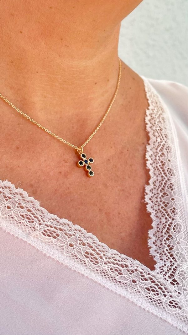 Collier croix zirconium noire et plaqué or | Croix – Image 4