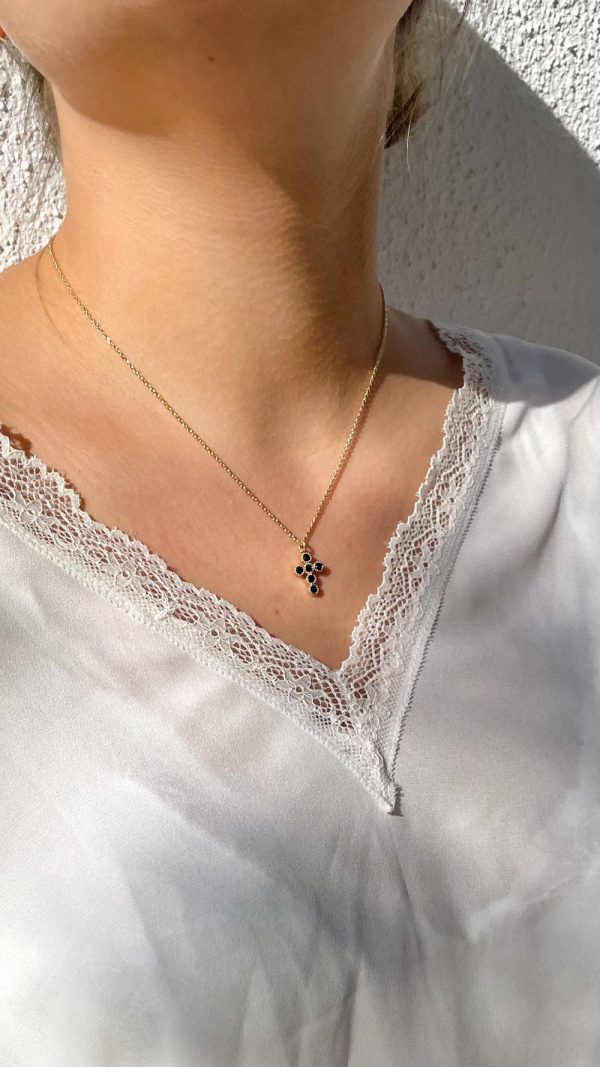 Collier croix zirconium noire et plaqué or | Croix – Image 5