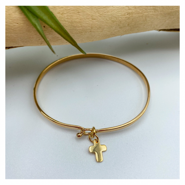 Bracelet jonc religieux croix en plaqué or | Saint Pierre – Image 2