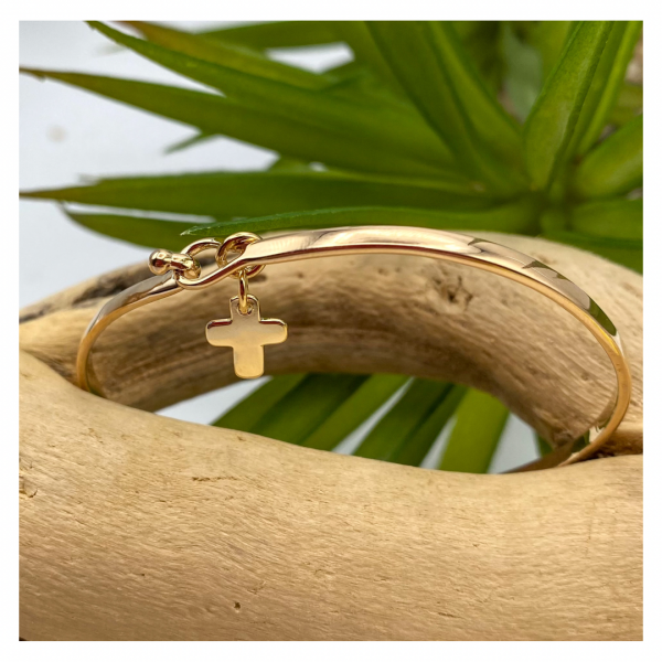 Bracelet jonc religieux croix en plaqué or | Saint Pierre