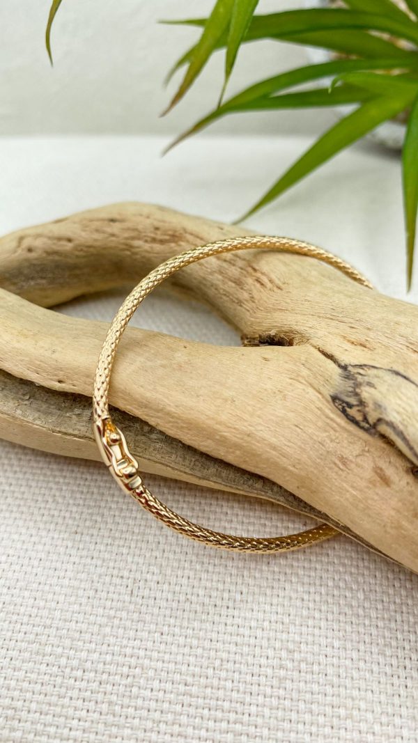 Bracelet jonc ovale motif écaille serpent en plaqué or | Les Glénans