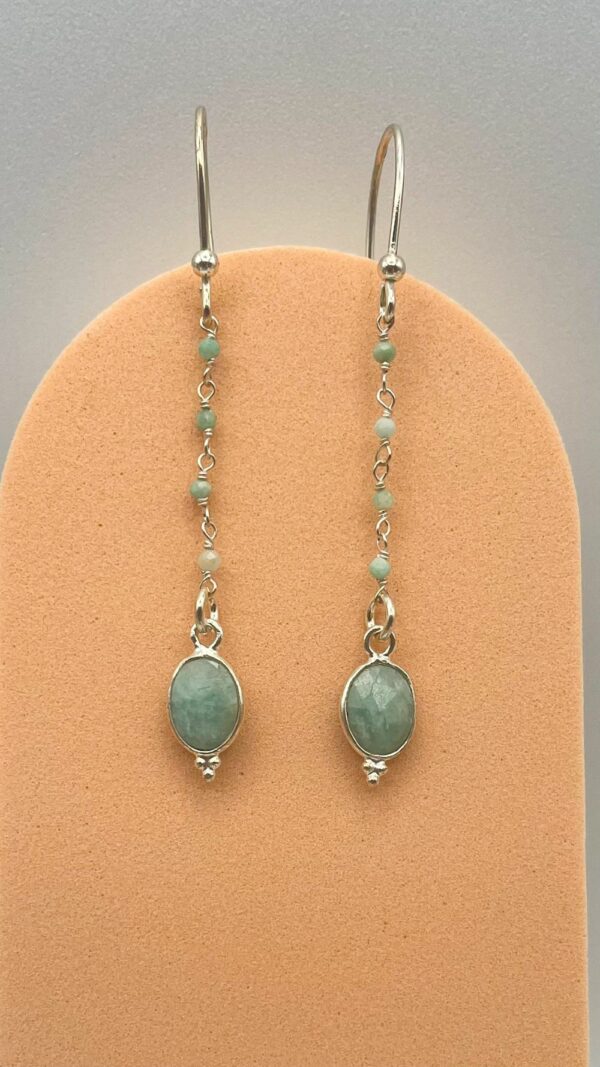 Boucles d’oreilles pendantes en argent avec perles d’amazonite,