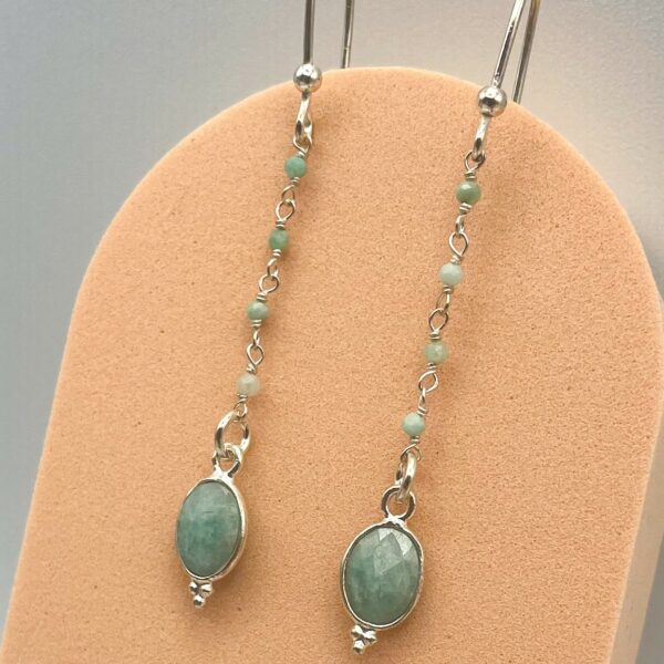 Boucles d’oreilles pendantes en argent avec perles d’amazonite,