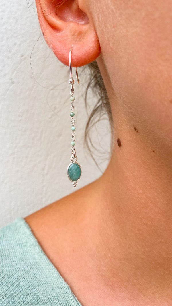 Boucle d'oreille pendante argent et Amazonite | Lérins – Image 2