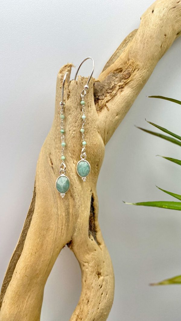 Boucle d'oreille pendante argent et Amazonite | Lérins