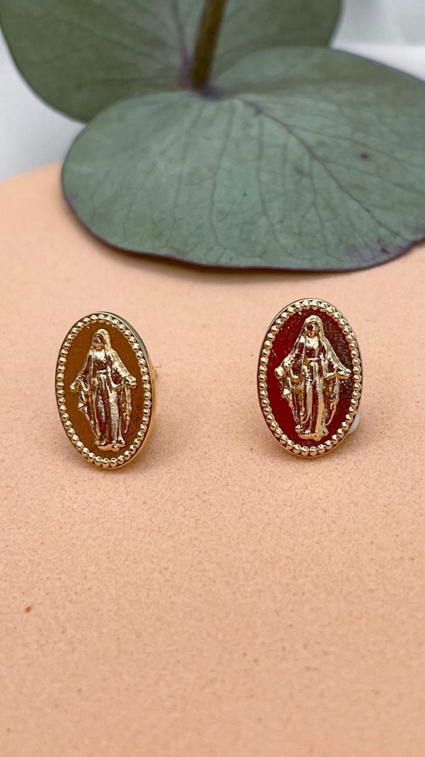 Boucle d'oreille puce avec la Vierge Marie en plaqué or | Madone