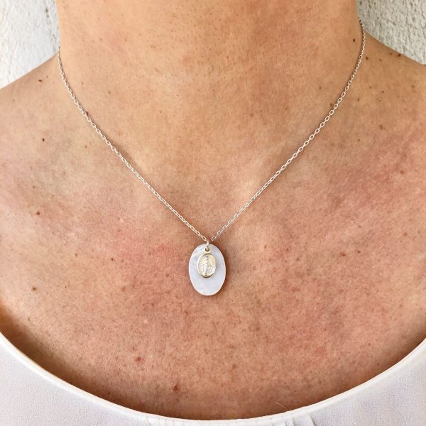 Collier médaille Nacre & Argent ou Plaqué Or | Médaille miraculeuse – Image 2
