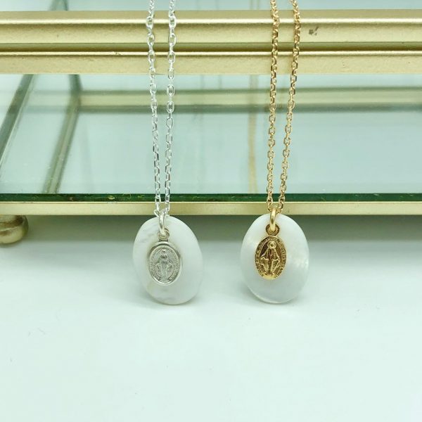 Collier médaille Nacre & Argent ou Plaqué Or | Médaille miraculeuse