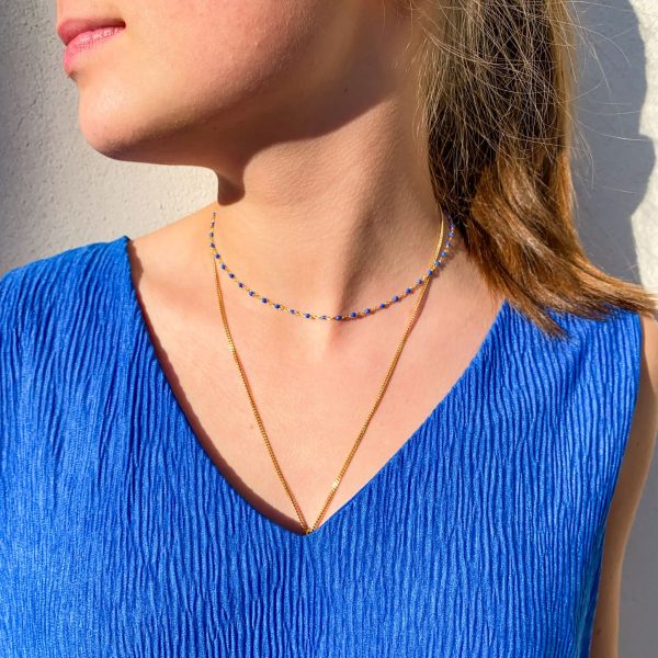 Collier Plaqué Or & Email bleu  | Mirihi – Image 4