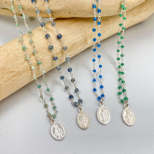 Collier chaine rosaire argent et gemmes avec une médaille miraculeuse en Argent | Notre Dame du Bon Secours – Image 6