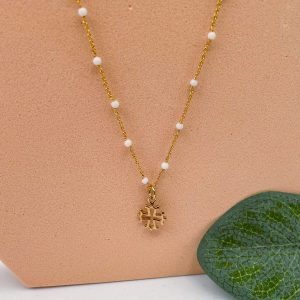 Collier croix occitane et chaine perlée | Saint Sernin