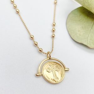 Collier croix médaille réversible en plaqué or | Padre