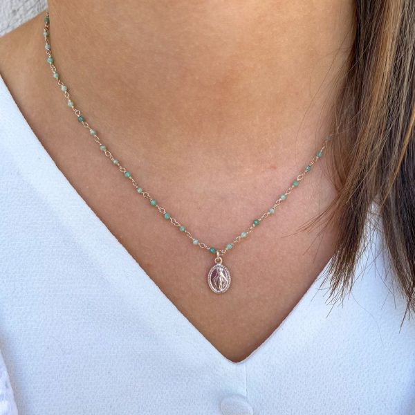 Collier chaine rosaire argent et gemmes avec une médaille miraculeuse en Argent | Notre Dame du Bon Secours – Image 8