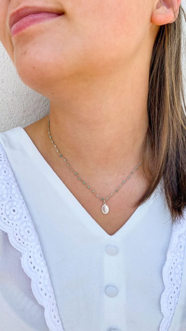 Collier chaine rosaire argent et gemmes avec une médaille miraculeuse en Argent | Notre Dame du Bon Secours – Image 12