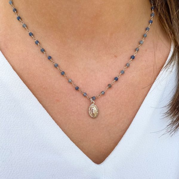 Collier chaine rosaire argent et gemmes avec une médaille miraculeuse en Argent | Notre Dame du Bon Secours – Image 4