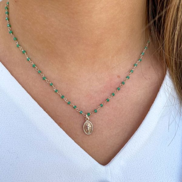Collier chaine rosaire argent et gemmes avec une médaille miraculeuse en Argent | Notre Dame du Bon Secours – Image 5
