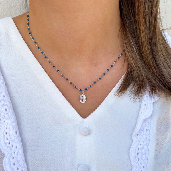 Collier chaine rosaire argent et gemmes avec une médaille miraculeuse en Argent | Notre Dame du Bon Secours – Image 7