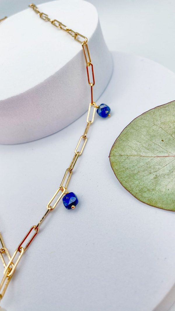 Collier maille rectangulaire perle et lapis - lazuli | Terre de feu lapis – Image 3