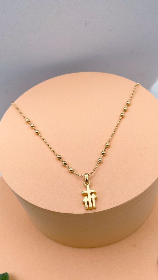Collier chaîne bille et triple croix en plaqué or | la Trinité (au nom du Père, du fils, du Saint Esprit) – Image 3